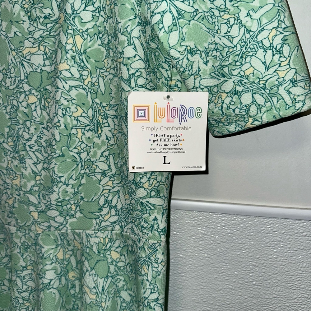 NWT! LuLaRoe L Dress Green/Multi-Color Floral Print Fit & Flare - Picture 8 of 11